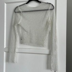 Long sleeve sparkle mesh top